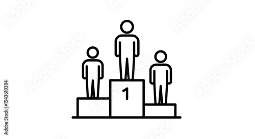 Simple black and white podium with three figures representing victory and achievement vector illustration