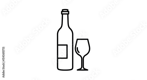 Minimalist outline of wine bottle and glass on white background vector illustration