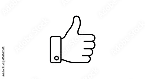 Black and white thumbs up icon symbolizing approval and agreement vector illustration