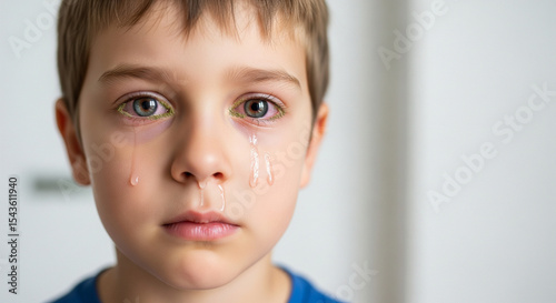 目ヤニが止まらない子ども：白人の男の子