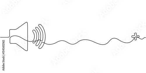 Continuous one line art drawing of speaker Sound volume linear icon, Sound volume speaker continuous one line drawing, Continuous one line drawing of horn speaker signs and symbol for announcement