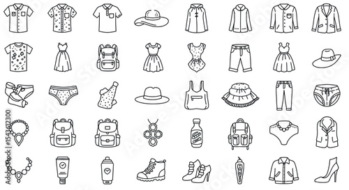 Wallpaper Mural Outline icons of fashion and accessories including clothing, footwear, bags, and jewelry vector illustration Torontodigital.ca