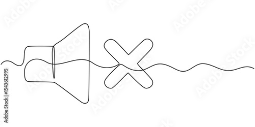 mute Sound volume speaker continuous one line drawing, Mute Button Line Icon Design with Editable Stroke