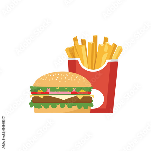 Delicious cheeseburger and french fries combo meal