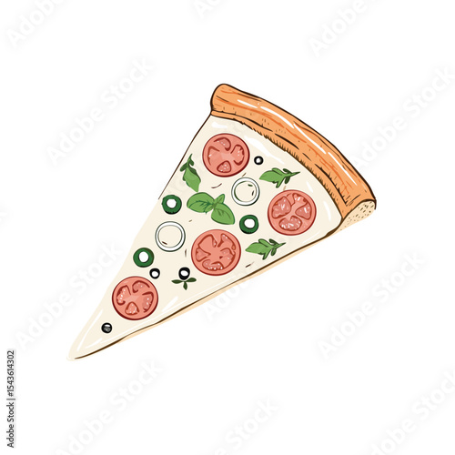 Delicious single slice of veggie pizza