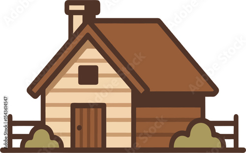 Rustic Wooden Farmhouse Illustration – Vintage Rural Home and Countryside Scene