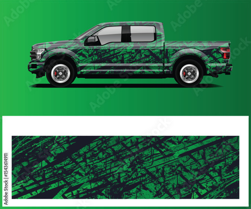 Green and Black Tire Track Design Truck Wrap
