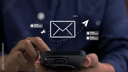 Digital marketer using email marketing tools on laptop and smartphone, sending newsletters and analyzing campaign performance to engage subscribers and grow business through personalized content, 4k v