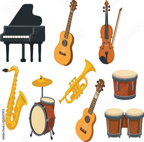 Musical instruments Icons set silhouette , vector flat cartoon illustration design