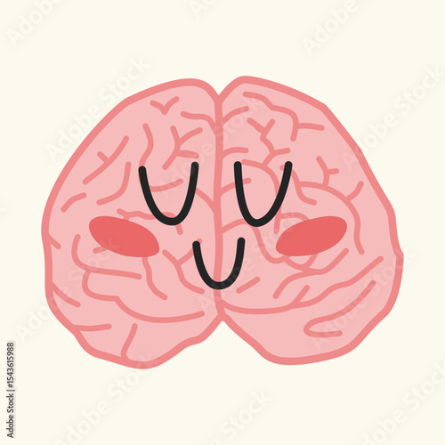 Smiling brain cartoon in pink for emotional wellness