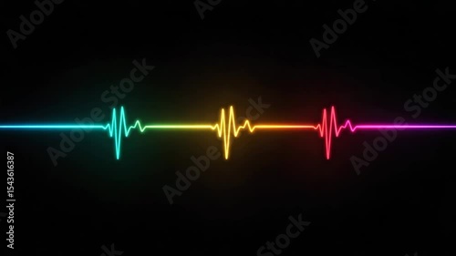 Pulse of Spectrum: A vibrant neon heartbeat pulses across a sleek black canvas, visualized in a mesmerizing spectrum of colors symbolizing life, energy, and the rhythm of existence.