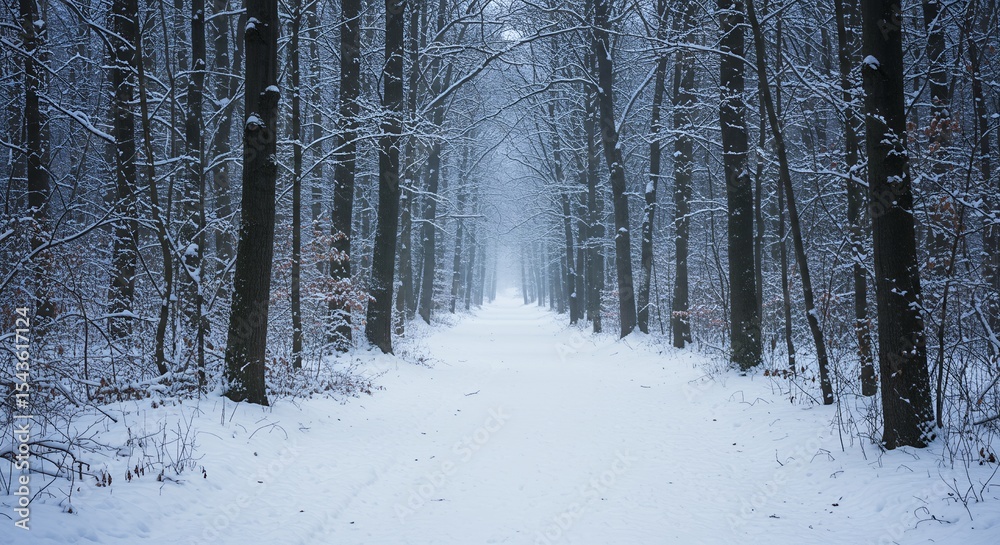 Fototapeta premium Walking Through Snowy Forest Path on a Cold Winter Day