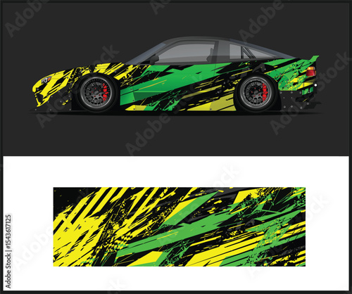 Abstract Green and Yellow Race Car Wrap Design