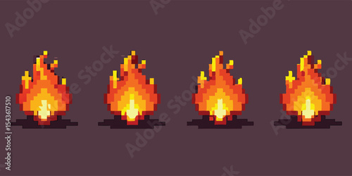 Pixel Art Fire Sprite Sheet – Burning Flame Animation in 8-bit 16-bit 32-bit Pixel Style