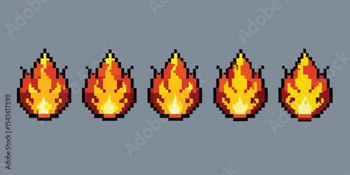 Pixel Art Fire Sprite Sheet – Burning Flame Animation in 8-bit 16-bit 32-bit Pixel Style
