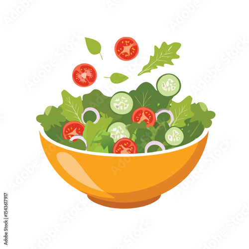 Fresh green salad with tomatoes and cucumbers in bowl