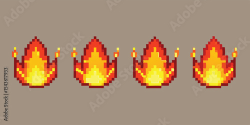 Pixel Art Fire Sprite Sheet – Burning Flame Animation in 8-bit 16-bit 32-bit Pixel Style