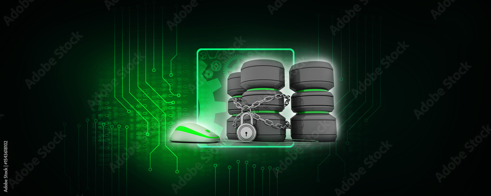 custom made wallpaper toronto digital3d rendering Database storage data base protected lock connected mouse