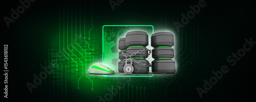 Wallpaper Mural 3d rendering Database storage data base protected lock connected mouse Torontodigital.ca