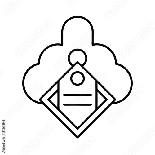 Abstract cloud computing icon representing data storage and digital information in line art style