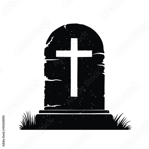 Gravestone with cross halloween cemetery symbol