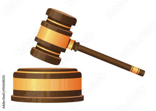 Illustration of a wooden gavel and sound block used in legal proceedings.