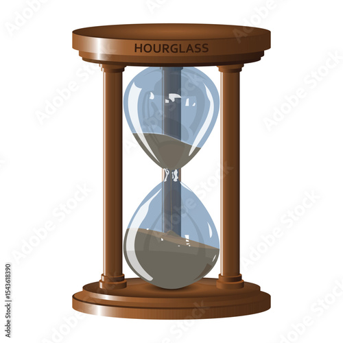 A classic hourglass with sand flowing, symbolizing time and transience.