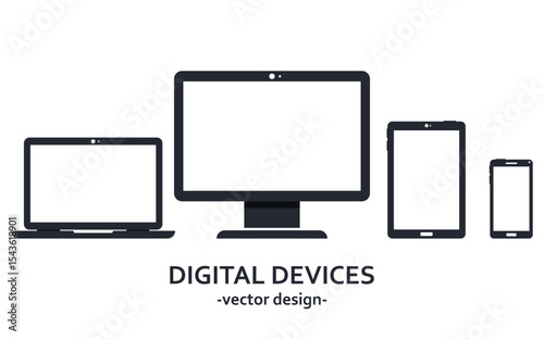 Various electronic devices including laptop, monitor, tablet and smartphone