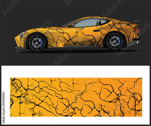 Yellow Cracked Design Sports Car Wrap Template