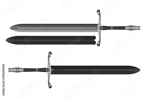 Two swords, one silver and one black, lay side by side, weapons of legends