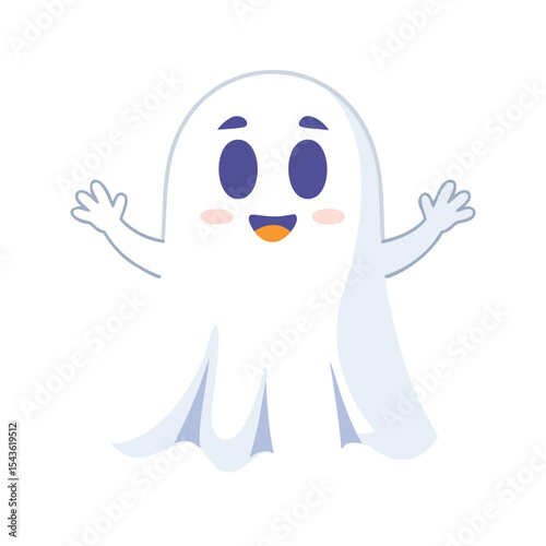 Happy friendly cartoon ghost halloween character