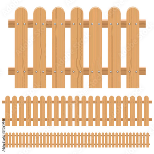 Wooden fence variations: picket, short barrier, security for yard or garden