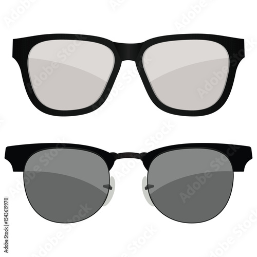 Two pairs of eyewear with black frames and unique lens shapes.
