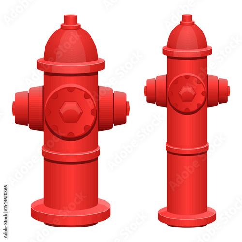 Two bright red fire hydrants stand side by side, ready for emergencies. 