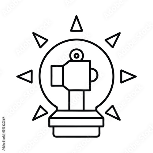 Creative concept represented by a line art lightbulb with surrounding triangle elements symbolizing ideas