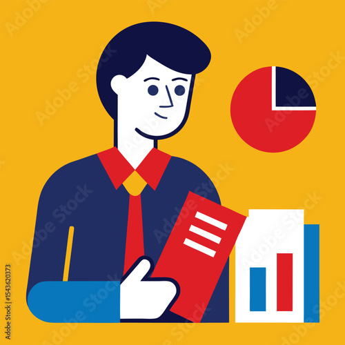 business analyst reviewing financial report for data analysis scene
