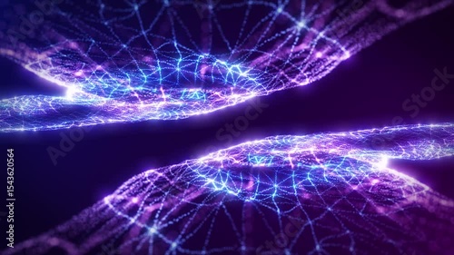 Abstract purple digital dynamic particle waves with motion light background, data flow, cyber technology. 3d rendering. Seamless loop video 4k. Video intro animation