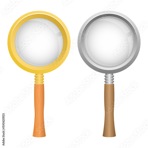 Two magnifying glasses side by side, one gold and one silver finish.  