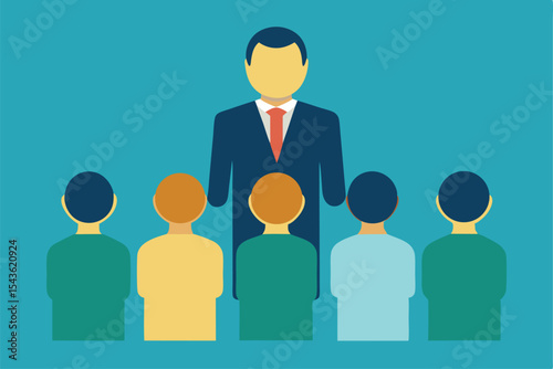business leader speaking to staff in office meeting vector concept