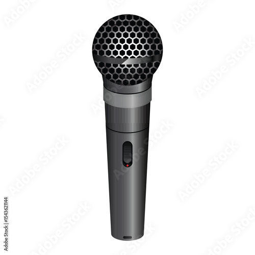 Silver and black microphone with an on/off switch for sound amplification.