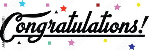 Congratulations typography with colorful confetti for celebration and achievement message