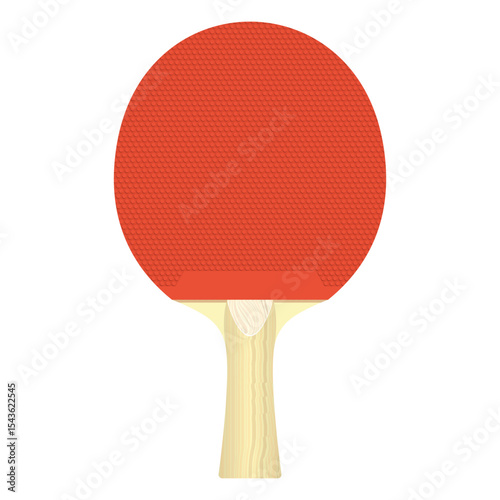 A red table tennis bat with a wooden handle, ready for a competitive game.