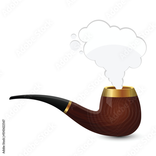 Smoking pipe with white smoke, set against a plain background illustration.