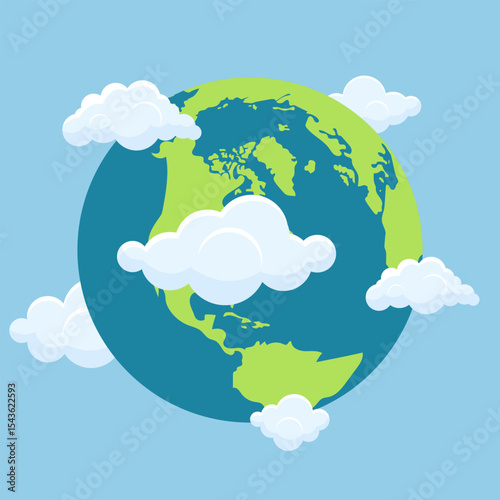 Earth surrounded by clouds in a bright sky, showcasing environmental beauty.