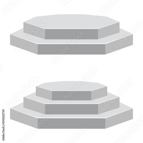 Geometric shapes of two platforms with steps on an isolated white background.