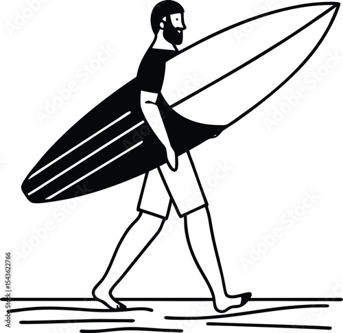 Man Walking With Surfboard Silhouette Vector, vacation, multiple image, summer, on the move, jumping, lifestyle