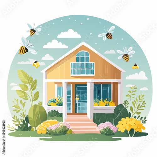 Bee-friendly garden design, colorful variety of flowers