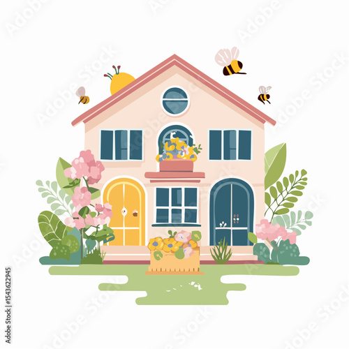 Bee-friendly garden design, colorful variety of flowers