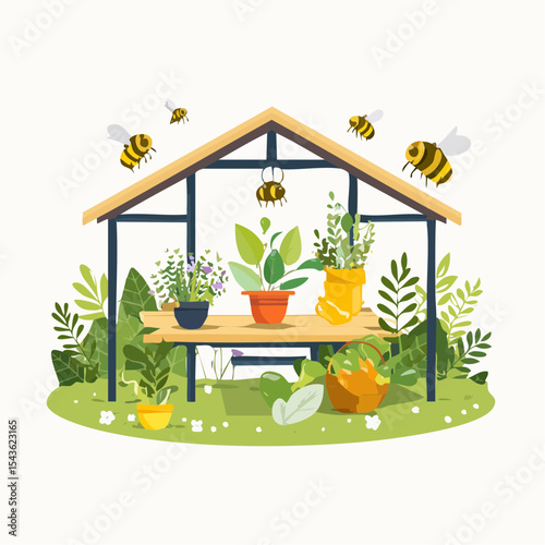 Bee-friendly garden design, colorful variety of flowers