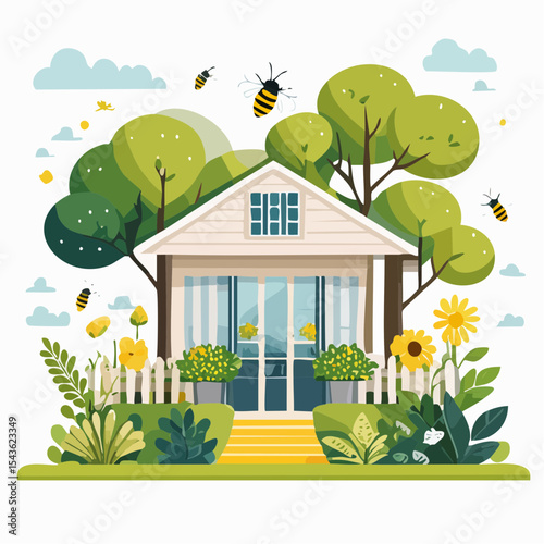 Bee-friendly garden design, colorful variety of flowers